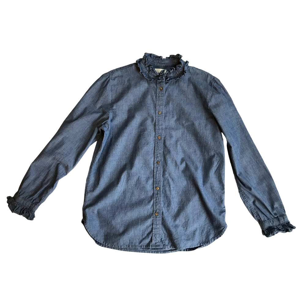 J. Crew Blue Ruffled Collar Button-Down Shirt